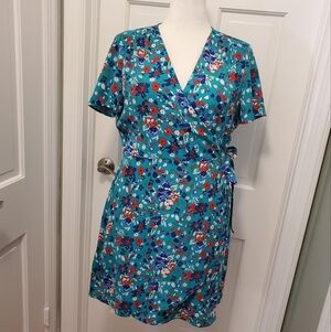 NWT J. CREW Floral Print Wrap Dress Size Missy 14, Colorful, Flutter Sleeves
